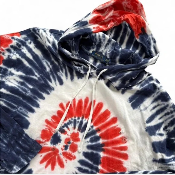 NWOT Polo Ralph Lauren Tie Dye Hoodie Shirt Men 3XLT Red Blue Pony Logo USA - Picture 1 of 8